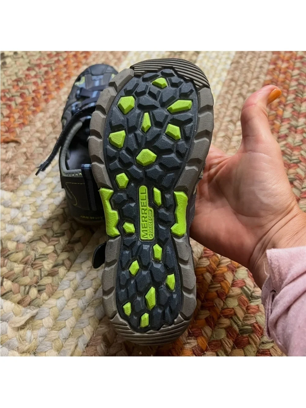 Merrell Kids Navy and Lime Green Hydro Hiker sandals size 2 youth